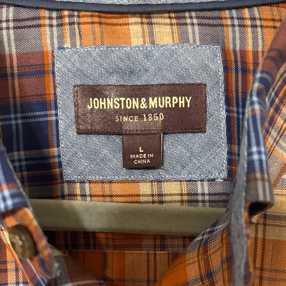 Johnston & Murphy Men's Plaid Shirt - Orange and Blue